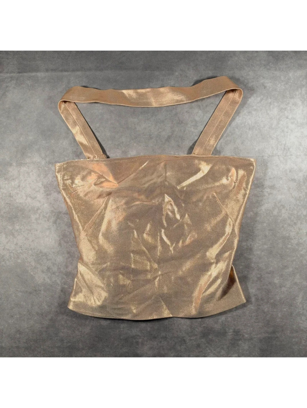 Vintage Versace Jeans Couture Womens Metallic Gold Mesh Crop Top Small